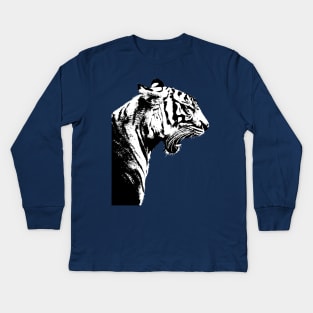 white Tiger #2 B&W Kids Long Sleeve T-Shirt